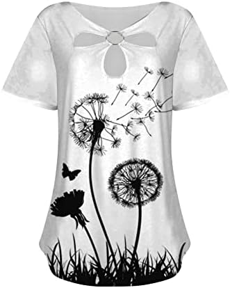 Pejock kadın Baskılı Üstleri 2023 Rahat Doğal Çiçekler T Shirt Yaz Anahtar Deliği Crewneck T-Shirt Gevşek Kısa Kollu Tunik