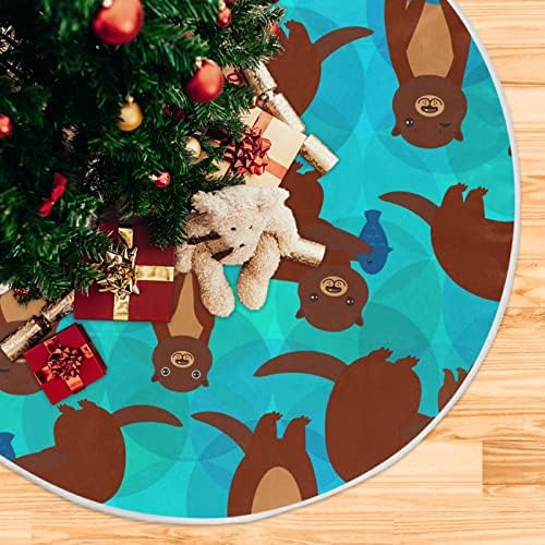 Oarencol Komik Kahverengi Deniz Samuru Balık Mavi Noel Ağacı Etek 36 inç Noel Tatil Parti Ağacı Mat Süslemeleri