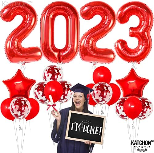 KatchOn, 2023 Kırmızı Mezuniyet Süsleri Sınıfı 22'li Set - Pack | Dev 40 inç Kırmızı 2023 Balonlar, Konfeti Balonları / Kırmızı