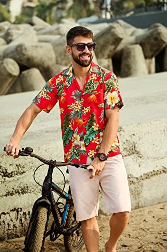 ALVİSH erkek havai gömleği Kısa Kollu Düğme Aşağı Rahat Plaj Aloha Gömlek