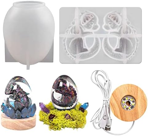 SEWACC Reçine Kalıpları Reçine Kalıpları Reçine Kalıpları Ejderha Yumurta Silikon 3D Kristal Led lamba Tabanı ile Led Gece