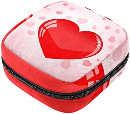 Saklama çantası için temizlik peçeteleri Pedleri, Taşınabilir Kadınlar Kızlar için Yıkanabilir Kullanımlık, Kırmızı Kalp