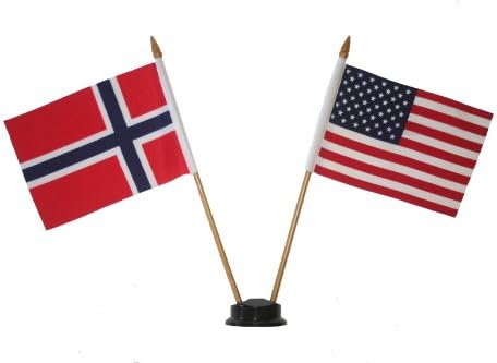 ABD ve NORVEÇ Küçük 4X6 İnç Mini Çift Ülke Sopa Bayrak Afiş SİYAH STANDI ile 10 İnç Plastik Direk Yeni