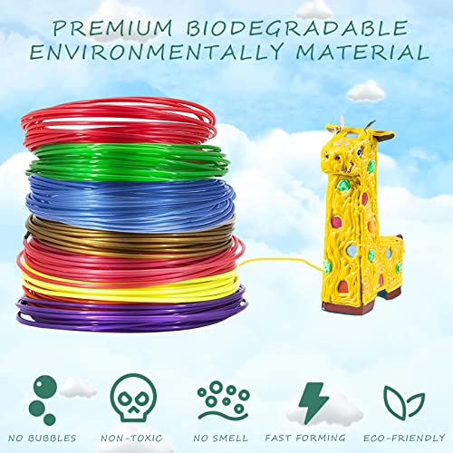 Auspicioustar 3D Baskı Kalem Filament Yedekler 1.75 mm, 10 Renkler,Her Renk 10 Ayaklar, Toplam 100 ft, Biyobozunur Malzemeler,Toksik