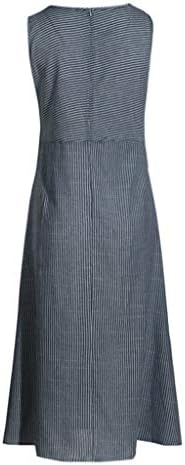 NOKMOPO Artı Boyutu Maxi Elbise Kadınlar için, Kadın Rahat Çizgili Kolsuz Elbise Boyun Keten Cep uzun elbise