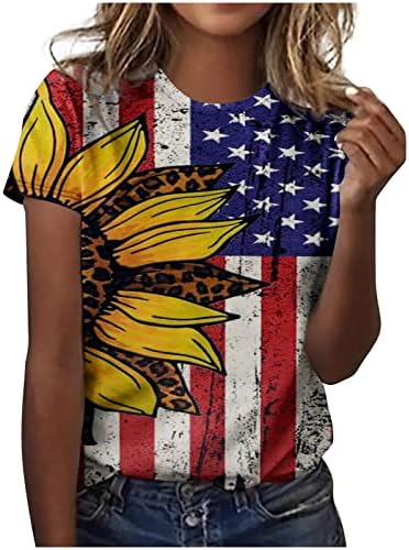 Bağımsızlık Günü Tişörtleri Kadınlar için Crewneck Grafik Tees Gömlek ABD Bayrağı Tunik Bluzlar 4th Temmuz Vintage Tops
