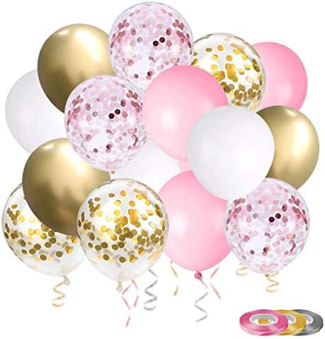 Pembe Altın ve Beyaz Balon 60 Adet, pembe Altın konfeti balonları Altın Metalik Balonlar Beyaz Balonlar Bebek Gelin Duş Düğün