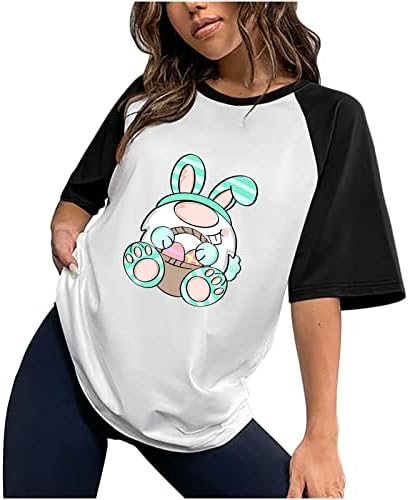 Bayan Paskalya Üstleri Tavşan Bahar Gnome paskalya yumurtası Sepeti Hediye T-Shirt Büyük Boy Damla Omuz Kısa Kollu Tees Bluz