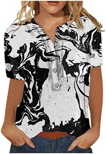 Bayan yazlık gömlek Vintage Çiçekli Baskı Henley T Shirt Düğmesi Kısa Kollu Şık Bluzlar Casual Tee Tops