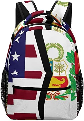 Amerikan ve Peru bayrağı sırt çantası sevimli Laptop çantası rahat sırt çantası okul seyahat kamp için