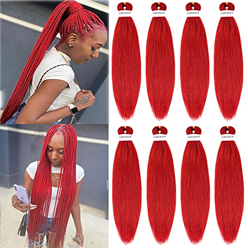 28 inç 8 Packs EZ Kırmızı Örgü Saç Önceden Gerilmiş Düğümsüz Örgüler Tığ Saç Ücretsiz Sıcak Su Ayarı Sentetik Elyaf Yaki