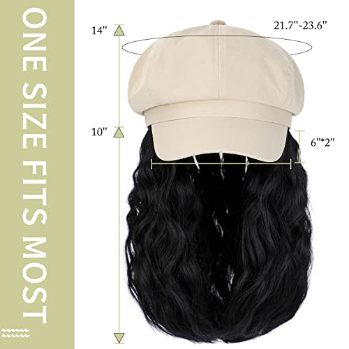 Qlenkay Newsboy Kap Bob saç ekleme Kısa Kıvırcık Dalgalı Peruk Şapka 8 Panel Visor Bere Ekli Sentetik 14 Postiş Kadın için