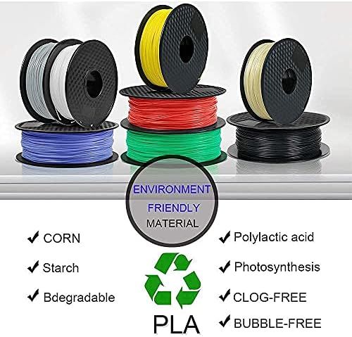 3 Paket, CREASEE PLA Yeşil + Siyah + Beyaz 3D Yazıcı Filament, 1.75 mm PLA Filament Boyutsal Doğruluk + / -0.03 mm, toplam