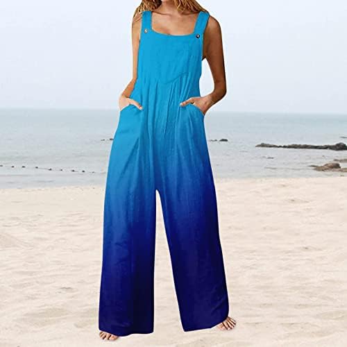 lcepcy Rahat Tulumlar Kadınlar için Moda Baskılı Düğme Sapanlar Flowy Geniş Bacak Uzun Pantolon Tulum Cepler ile