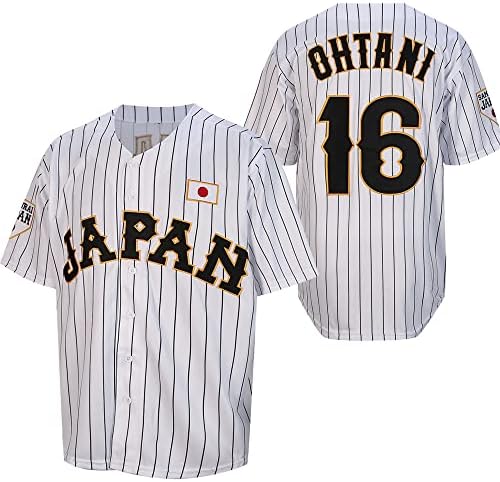 Mens Ohtani 16 Dikişli Japonya Beyzbol Formaları Beyaz Siyah Çizgili Gömlek