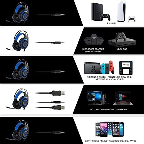 USOTSO PC Oyun Kulaklığı/Gürültü Önleyici Mikrofonlu Video Oyunu Stereo Kulaklık ve PC/PS5/PS4/Xbox One/Nintendo Anahtarı