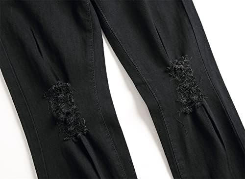 Erkek Yırtık Sıska Streç Kot Vintage Sıkıntılı Düz Bacak Kot pantolon Düzenli Fit Tahrip Jean Pantolon