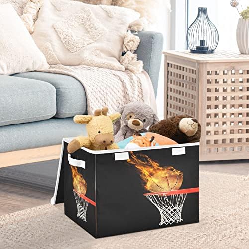 Krafig Ateşli Basketbol Katlanabilir saklama kutusu Büyük Küp Organizatör Kutuları Konteynerler Sepetleri Kapaklı Kolları