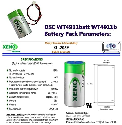 DSC WT4911BATT WT4911B Orijinal Fiş 3.6 V 19000MAH Xeno Pil ile Uyumlu DSC ER34615M-T1 ALEXOR Kablosuz Dış Siren WT4911BATT