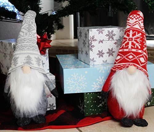 JOYIN 2 ADET Noel Gnome İsveç Santa Tomte Peluş Çift Süs Kırmızı ve Gri Noel Dekorasyon