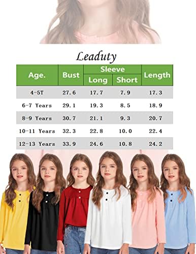 Leaduty Kız Gömlek Uzun Kollu Üstleri T Shirt Crewneck Rahat Gevşek Yuvarlak Boyun Gömlek Kızlar için 4-13 Yıl
