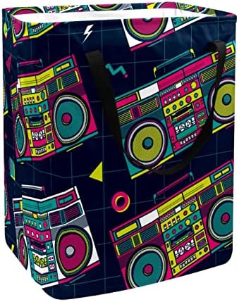 Retro Pop Radyo Baskı Katlanabilir çamaşır sepeti, 60L Su Geçirmez çamaşır sepetleri Çamaşır Kutusu Giysi Oyuncak Depolama