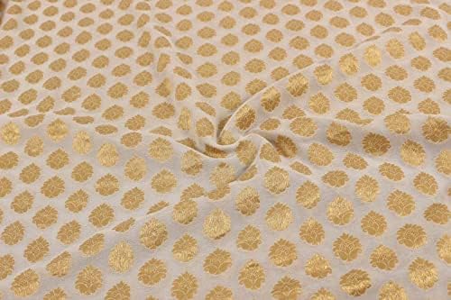 Tasarım Sepeti Beyaz Altın Çiçek Motifleri Banarasi İpek Georgette Kumaş Sanat ve El Sanatları, DIY, Dikiş ve Diğer Projeler,