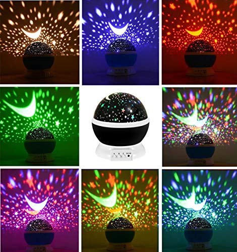 Çocuklar için yıldız gece lambası, USB kablosu ile 12 renk değiştiren ışık modu, 360 ° dönen ay yıldız projektör masa yatak