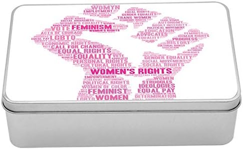 Ambesonne Feminist Metal Kutu, Kadın Hakkı Eşitliği İfadeleriyle Süslenmiş LGBT Temalı Kadın Yumruğu, Kapaklı Çok Amaçlı