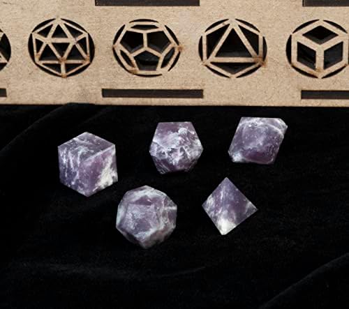 Crocon Lepidolit 5 Adet Platonik Katılar Kristal Geometri Seti, Platonik Katılar Meditasyon için Kutsal Geometrik Taşlar
