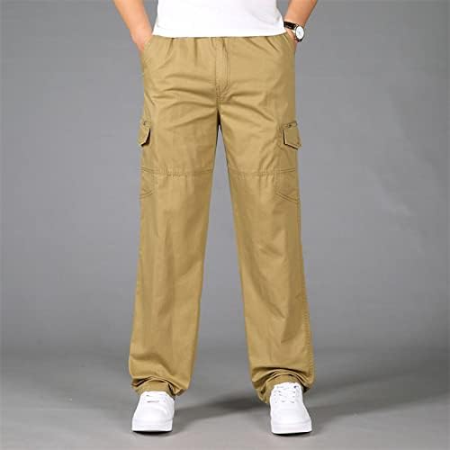 MIASHUI Sıcak Ev Erkek Gevşek Pamuk Artı Boyutu Cep Katı Elastik Bel Pantolon Genel Pantolon Gençler Pantolon