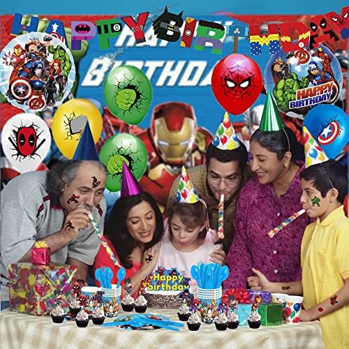 150 PCS Süper Kahraman Mavi Tema Doğum Günü Parti Malzemeleri İçin Erkek Ve Kız Dekorasyon İle Bitki Balon, Sofra, Kağıt