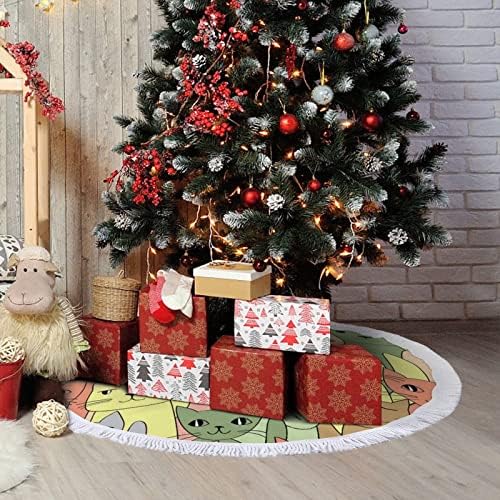 Komik Birçok Kediler Baskı Noel Ağacı Etek Püskül ile Merry Christmas Partisi için Noel Ağacı Altında