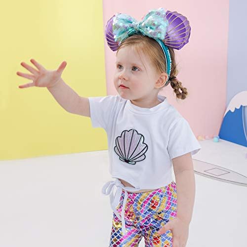 Toddler Bebek Kız Giysileri Kabuk Tee Gömlek Üst Çan Alt Mermaid Tayt Setleri
