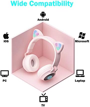 Viwind Kids Bluetooth Kulaklıklar,Kablosuz Kulak Üstü Mikrofonlu Kulaklıklar, SD/TF Yuvalı Kedi Kulaklı Kulaklık, Stereo