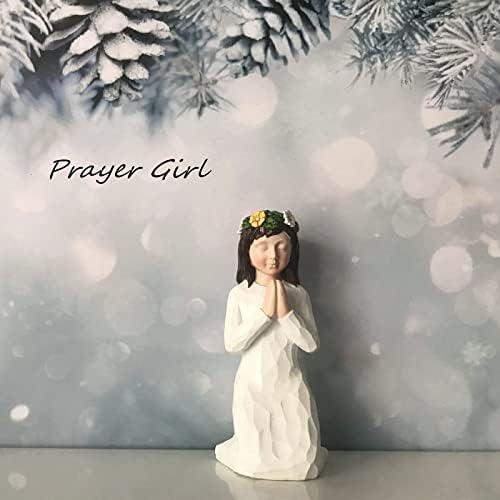 SUKİMOLY namaz kız dua melek katı reçine heykelcik, El-boyalı ev dekor dua kız heykeli, iç barış figürler ev ısınma, doğum