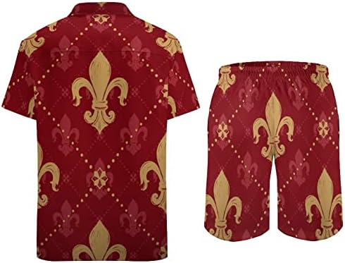 Kralıçe Altın Zambak Süs erkek Hawaiian Düğme Aşağı Kısa Kollu Gömlek ve Pantolon Yaz Plaj Kıyafetleri Gevşek Fit Eşofman