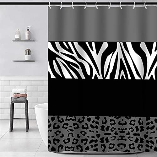Banyo perdesi Leopar Zebra Baskı Desen Retro Su Geçirmez Polyester Kumaş ile 36×72 inç Kanca ile Set