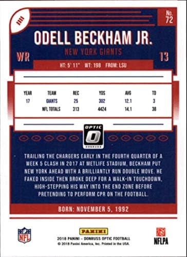 2018 Donruss Optik 72 Odell Beckham Jr. New York Giants NFL Futbol Ticaret Kartı