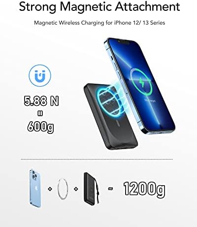 iPhone 12/13 Serisi ile Uyumlu VRURC 10000mAh Manyetik Kablosuz Taşınabilir Şarj Cihazı-Siyah Beyaz