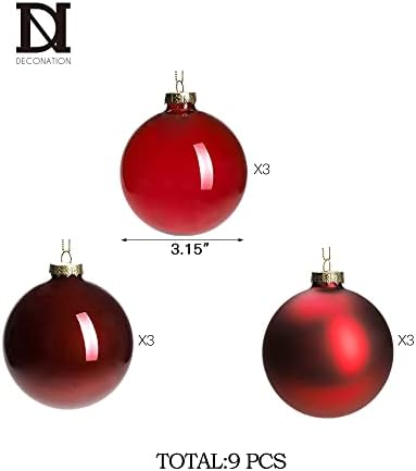 DN DEKONASYON Derin Kırmızı Cam Yılbaşı topu Süsler, 3.15 Asılı Noel Baubles Noel Ağacı Dekorasyon için, 9 Set Dekor için
