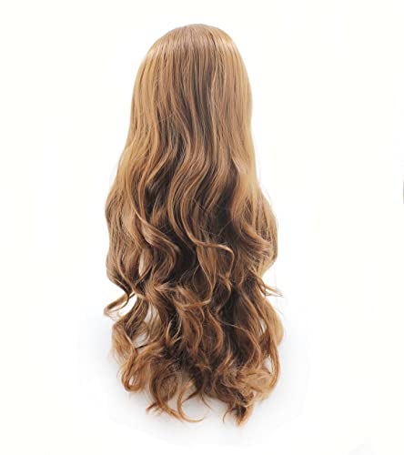 Kadın moda uzun kıvırcık koyu kahverengi orta kısmı su dalga sentetik saç peruk Cosplay Cadılar Bayramı peruk