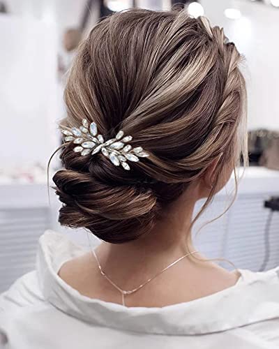 Latious Opal Kristal Gelin Düğün Saç Tarak Gümüş Rhinestone Gelin Yan Tarak Mücevher saç Parçası Saç Aksesuarları Kadınlar