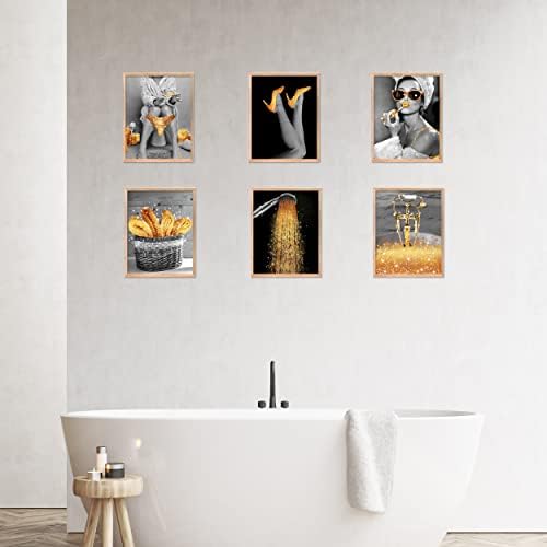 YAODAYAO Moda Duvar Sanat Banyo Duvar Dekor Baskılar 6 Set Siyah ve Beyaz Glam Glitter Tuval Posterler Resimleri Resimleri