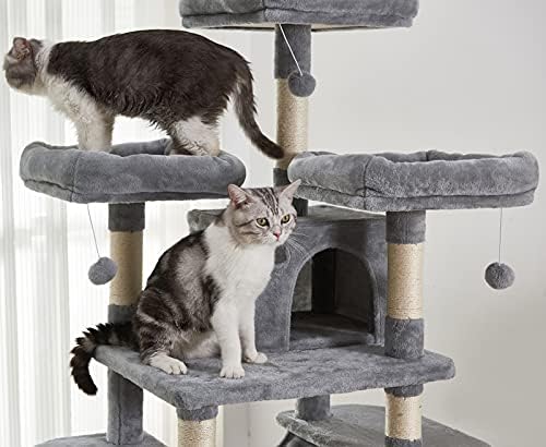 Kedi Kulesi, 67 inç Çok Seviyeli Kedi Ağacı, Sisal Kaplı Tırmalama Direklerine Sahip Kedi Ağacı Evi, Yastıklı Platform, Hamak