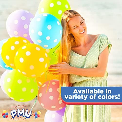 PMU Puantiyeli Balonlar 11 inç PartyTex Premium İnci Pembesi, Baştan Sona baskılı Beyaz Noktalı Pkg/6