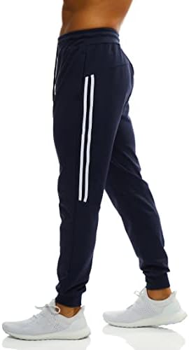 Ouber erkek eşofman altları Slim Fit spor eşofmanı Egzersiz Vücut Geliştirme Çizgili Sweatpants Fermuarlı Cepler ile