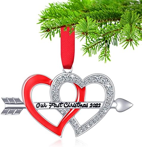 İlk Noel 2022 Süslemelerimiz Noel Çift Evli Düğün Hediyeleri Metal İlk Nişanlı Noel 2022 Gümüş Kalp Asılı Süsleme Yeni Evli