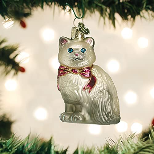 Eski Dünya Noel Süsler Gri Himalaya Kitty Cam Üflemeli Süsler Noel Ağacı için