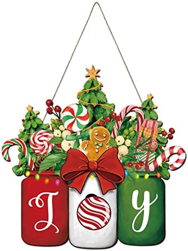 Chinco Noel Kapı İşareti cam turşu kavanozu hoş geldin yazısı Ön Kapı için Noel Ahşap Asılı İşareti Zencefilli Kurabiye Noel